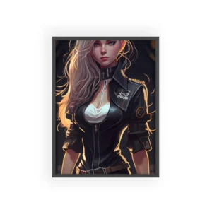 Blonde Woman in Black Outfit Framed Poster