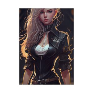 Blonde Woman in Black Outfit Poster