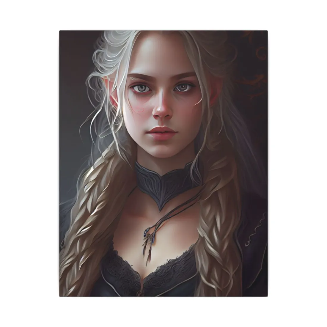 Blonde Female Portrait: Elegant Artwork in Formal Dress - Canvas
