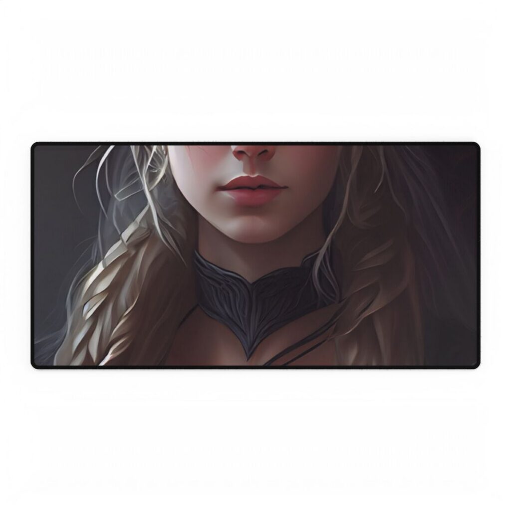 Blonde Female Portrait: Elegant Artwork in Formal Dress - Desk Mat