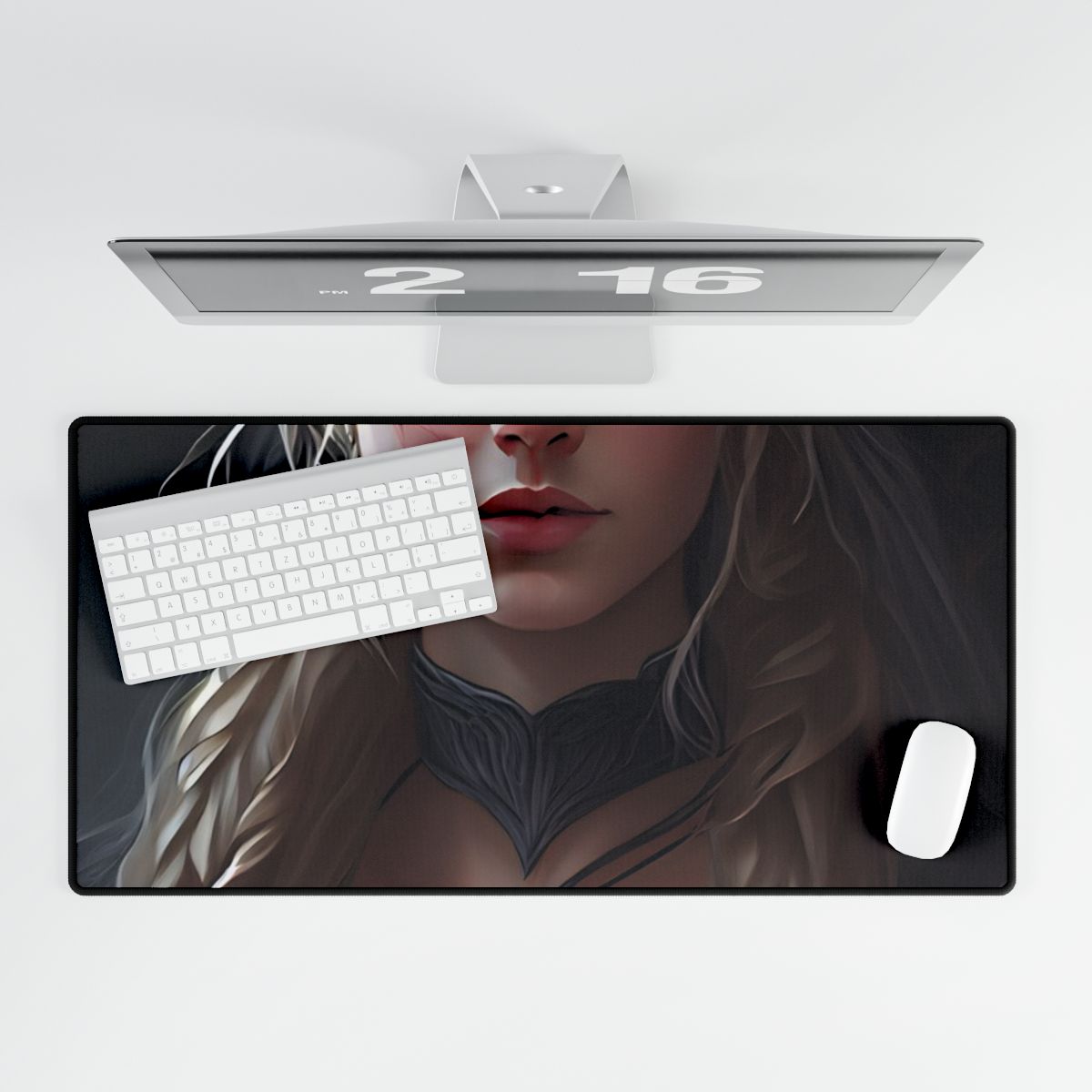 Blonde Female Portrait: Elegant Artwork in Formal Dress - Desk Mat