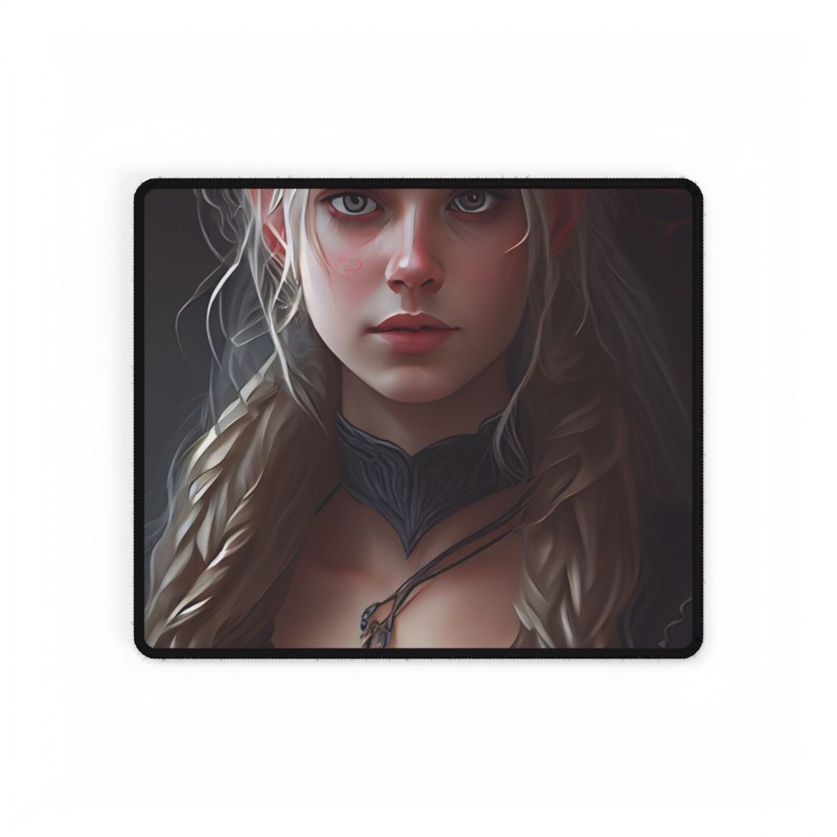 Blonde Female Portrait: Elegant Artwork in Formal Dress - Desk Mat
