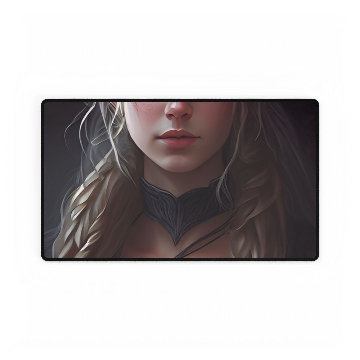 Blonde Female Portrait: Elegant Artwork in Formal Dress - Desk Mat