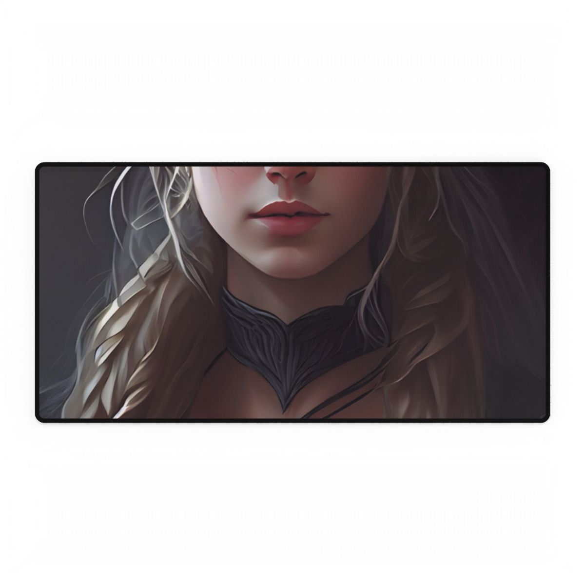 Blonde Female Portrait: Elegant Artwork in Formal Dress - Desk Mat