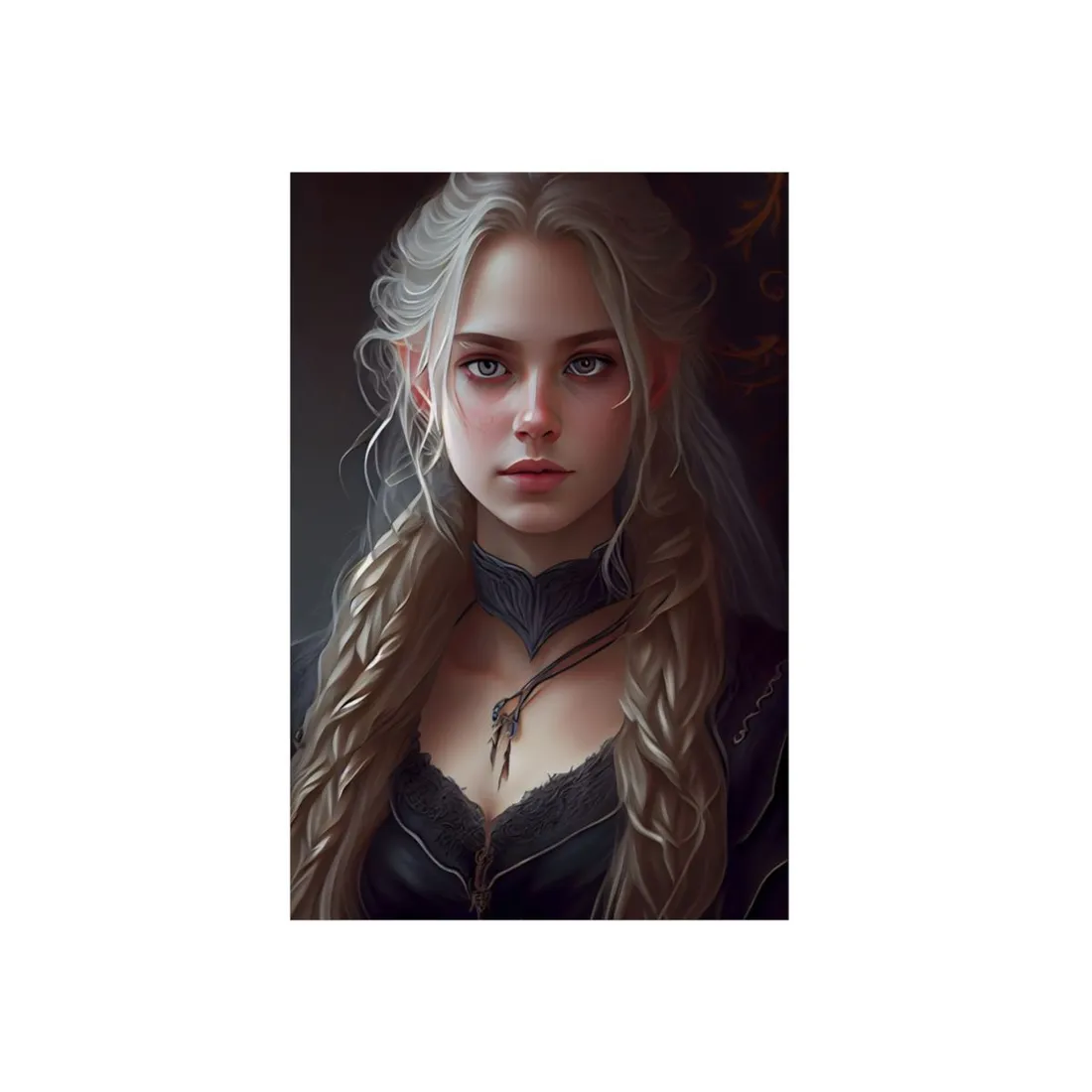 Blonde Female Portrait: Elegant Artwork in Formal Dress - Metal Poster
