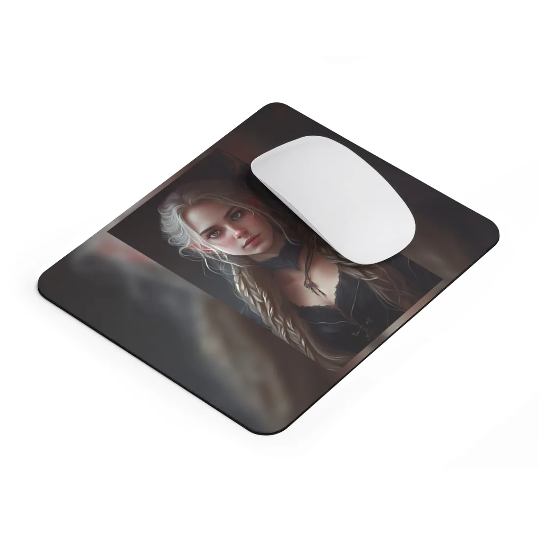 Blonde Female Portrait: Elegant Artwork in Formal Dress - Mouse Pad
