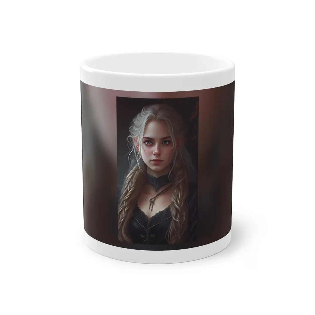 Blonde Female Portrait: Elegant Artwork in Formal Dress - Mug