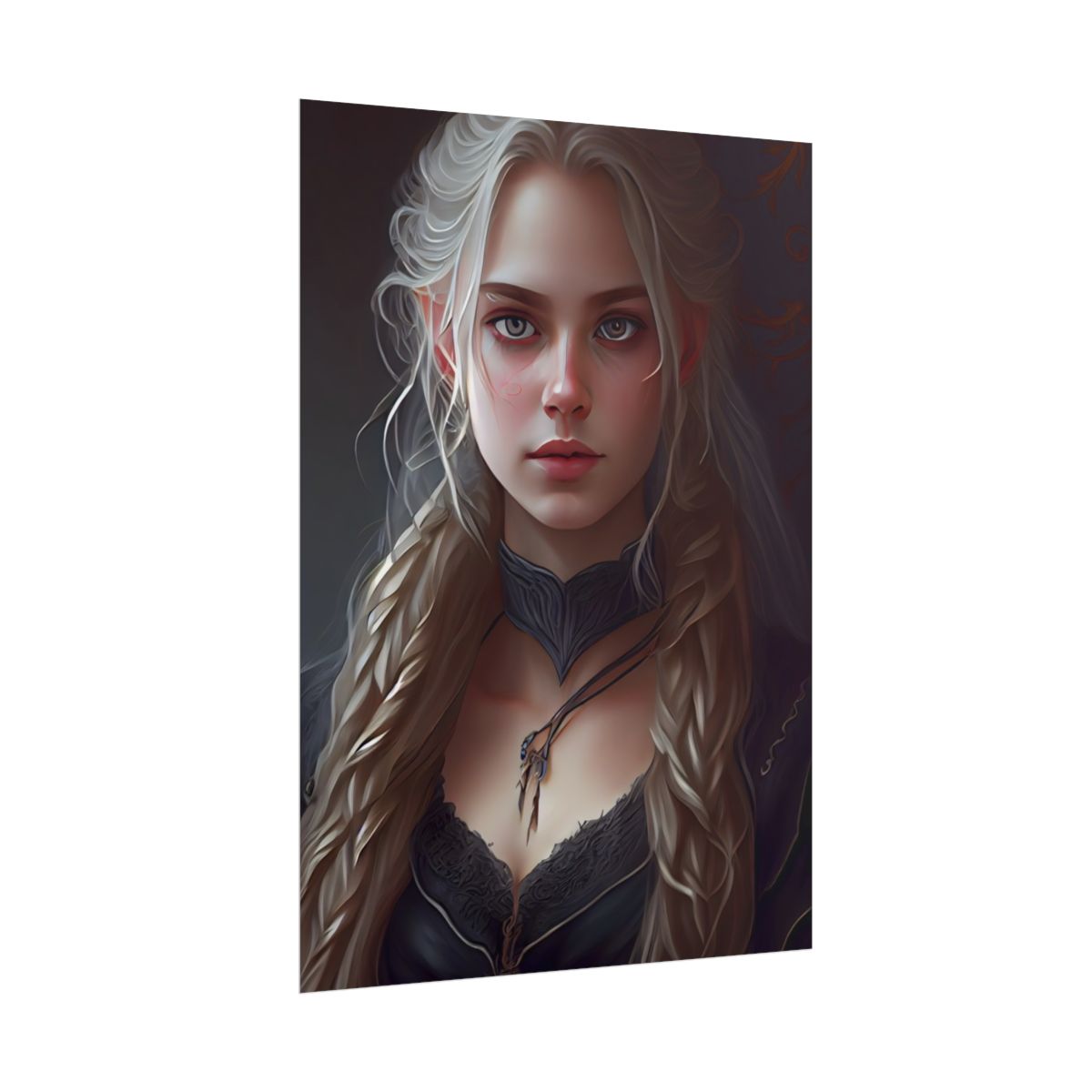 Blonde Female Portrait: Elegant Artwork in Formal Dress - Poster