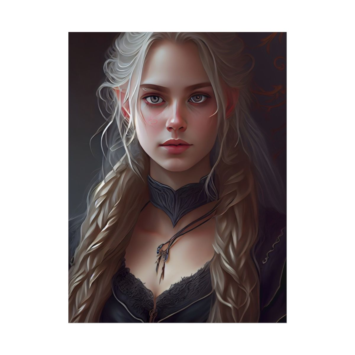 Blonde Female Portrait: Elegant Artwork in Formal Dress - Poster
