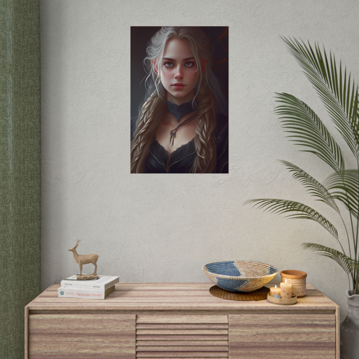 Blonde Female Portrait: Elegant Artwork in Formal Dress - Poster