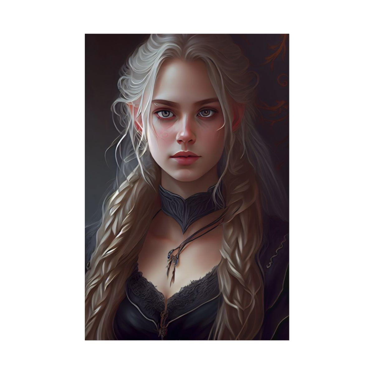 Blonde Female Portrait: Elegant Artwork in Formal Dress - Poster