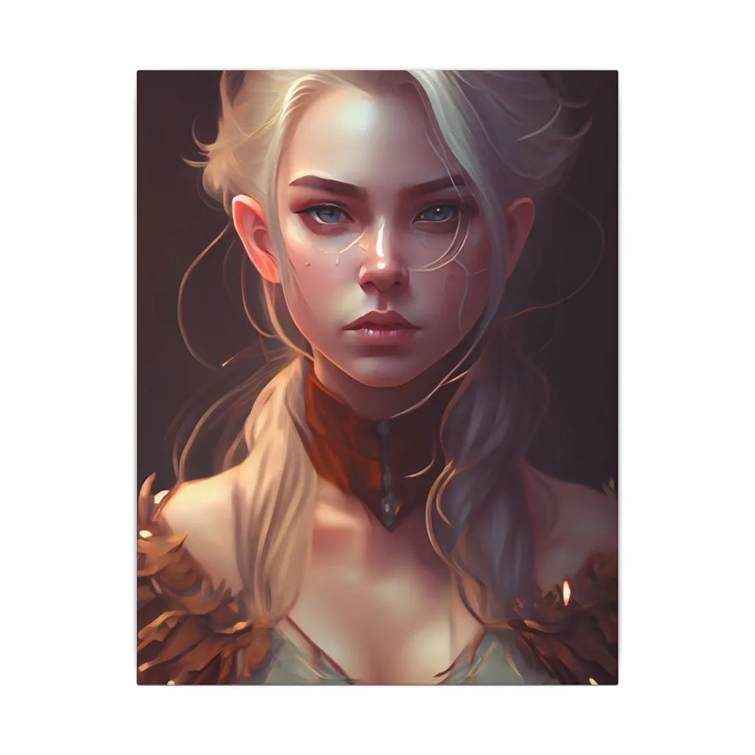 Blonde Female Portrait: Elegant Dress in Soft Flow - Canvas