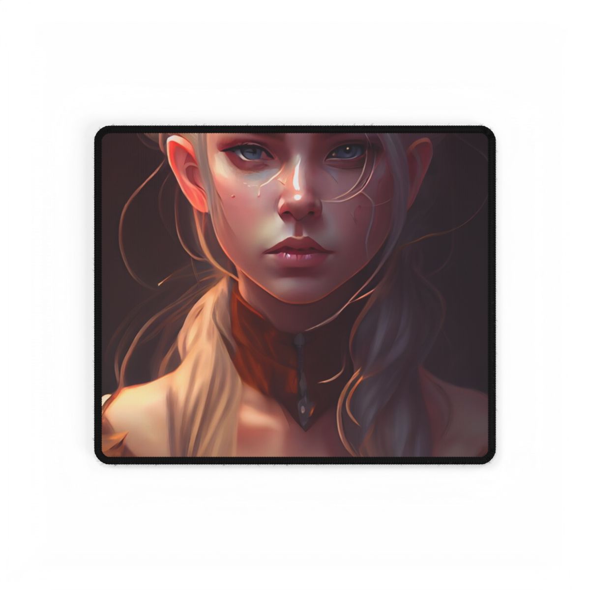 Blonde Female Portrait: Elegant Dress in Soft Flow - Desk Mat
