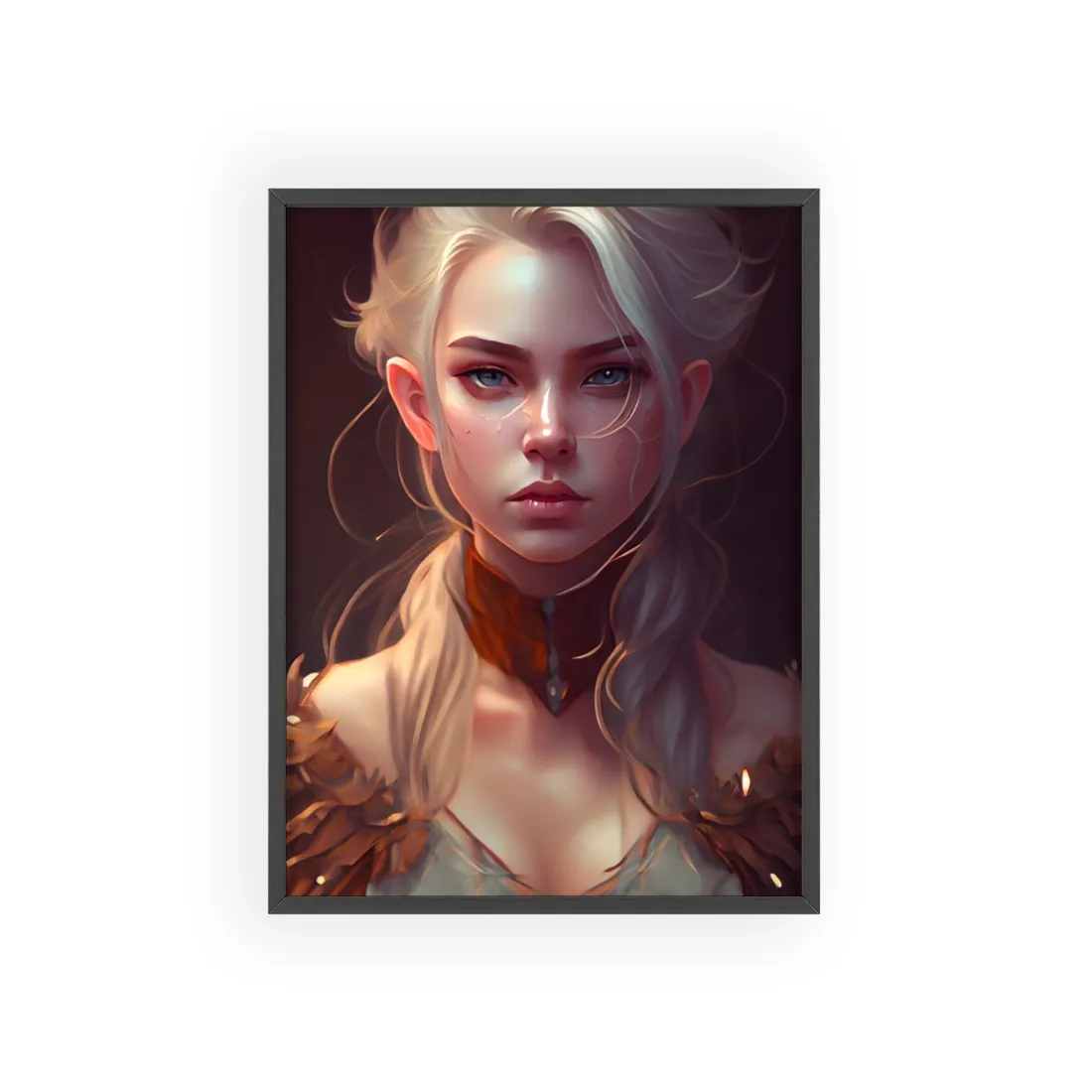 Blonde Female Portrait: Elegant Dress in Soft Flow - Framed Poster