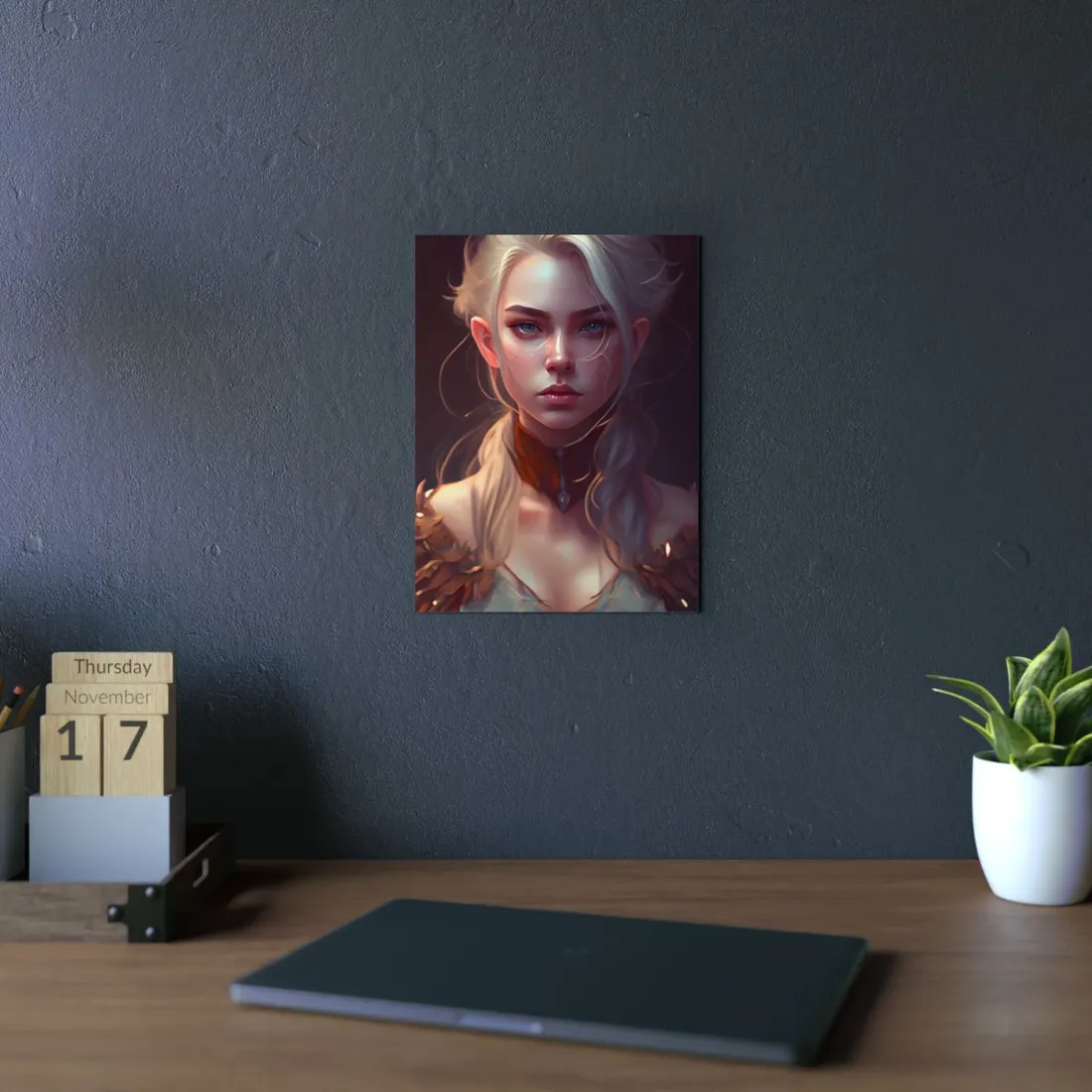 Blonde Female Portrait: Elegant Dress in Soft Flow - Metal Poster