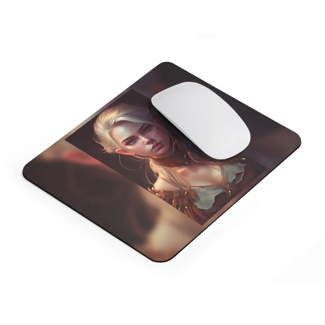Blonde Female Portrait: Elegant Dress in Soft Flow - Mouse Pad