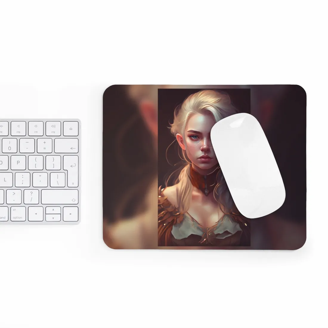 Blonde Female Portrait: Elegant Dress in Soft Flow - Mouse Pad