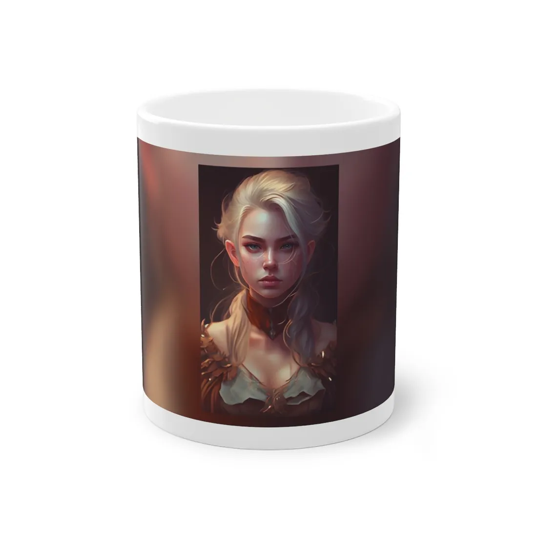 Blonde Female Portrait: Elegant Dress in Soft Flow - Mug