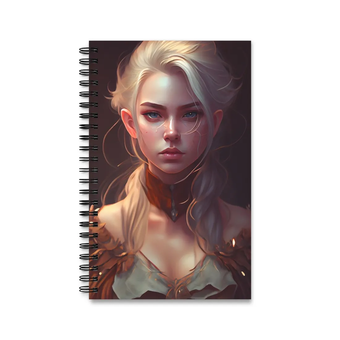 Blonde Female Portrait: Elegant Dress in Soft Flow - Spiral Notebook
