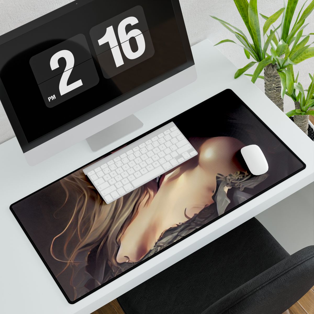 Blonde Female Portrait in a Dress: Stunning Artwork - Desk Mat
