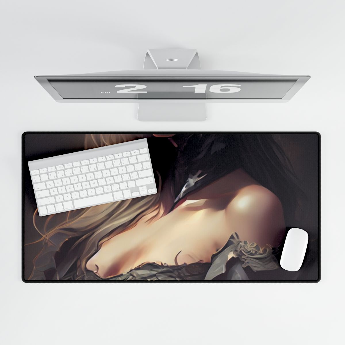 Blonde Female Portrait in a Dress: Stunning Artwork - Desk Mat