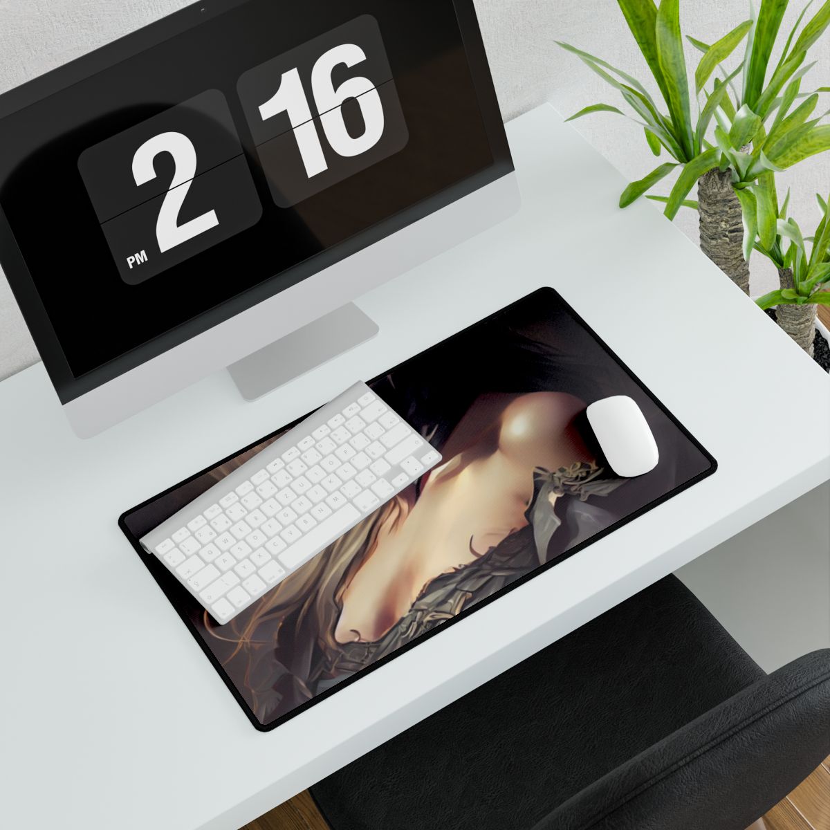 Blonde Female Portrait in a Dress: Stunning Artwork - Desk Mat
