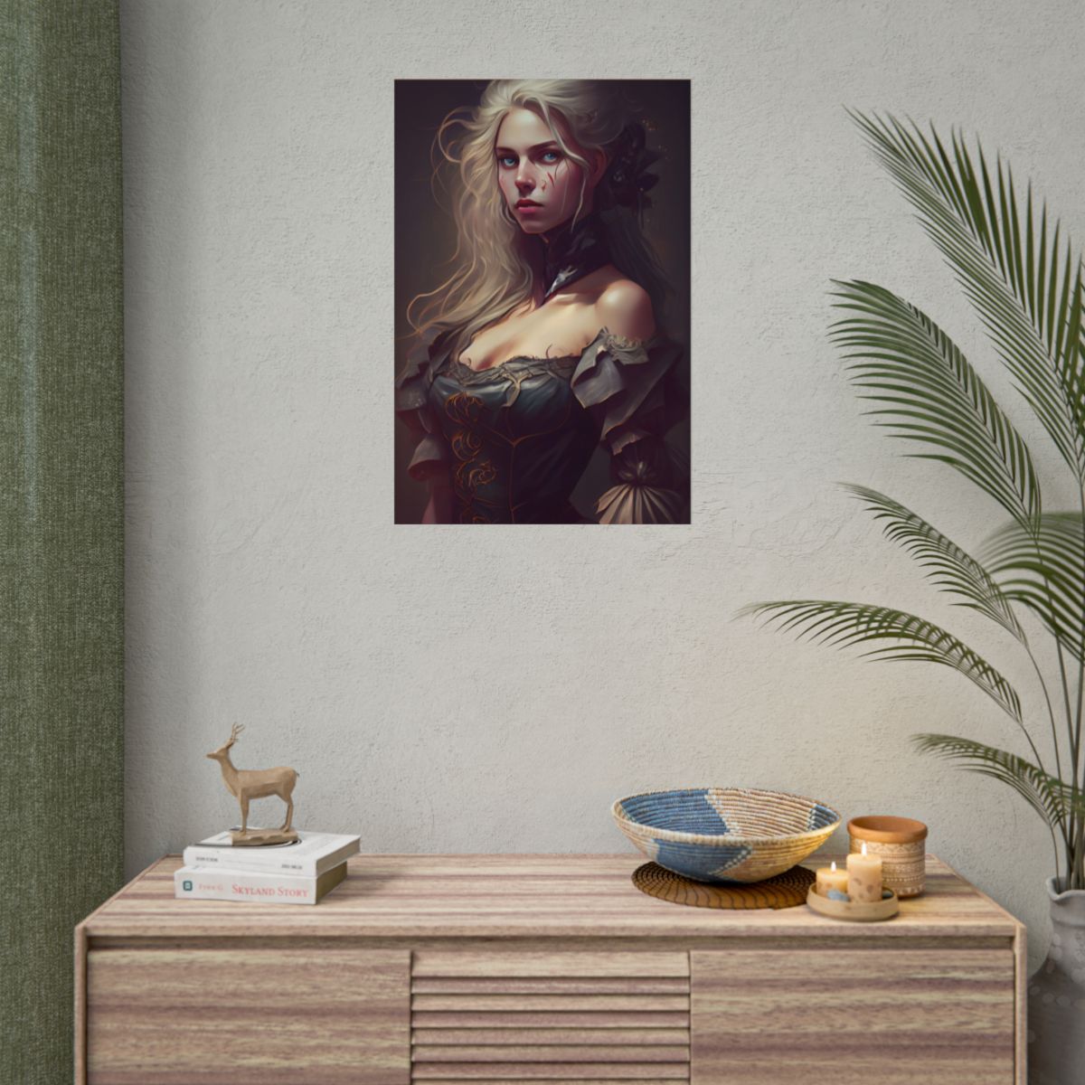 Blonde Female Portrait in a Dress: Stunning Artwork - Poster