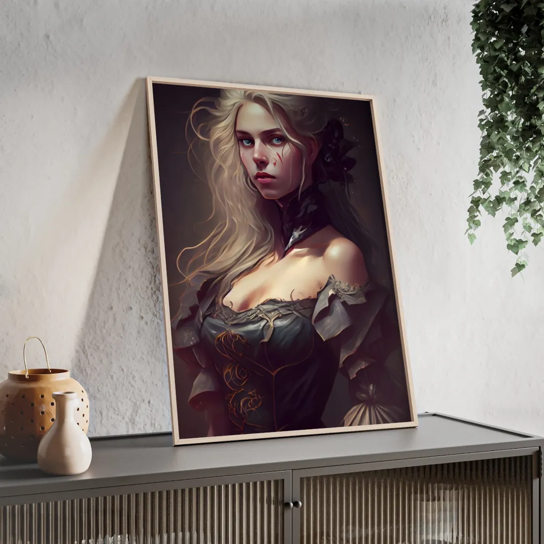 Blonde Female Portrait in a Dress: Stunning - Framed Poster