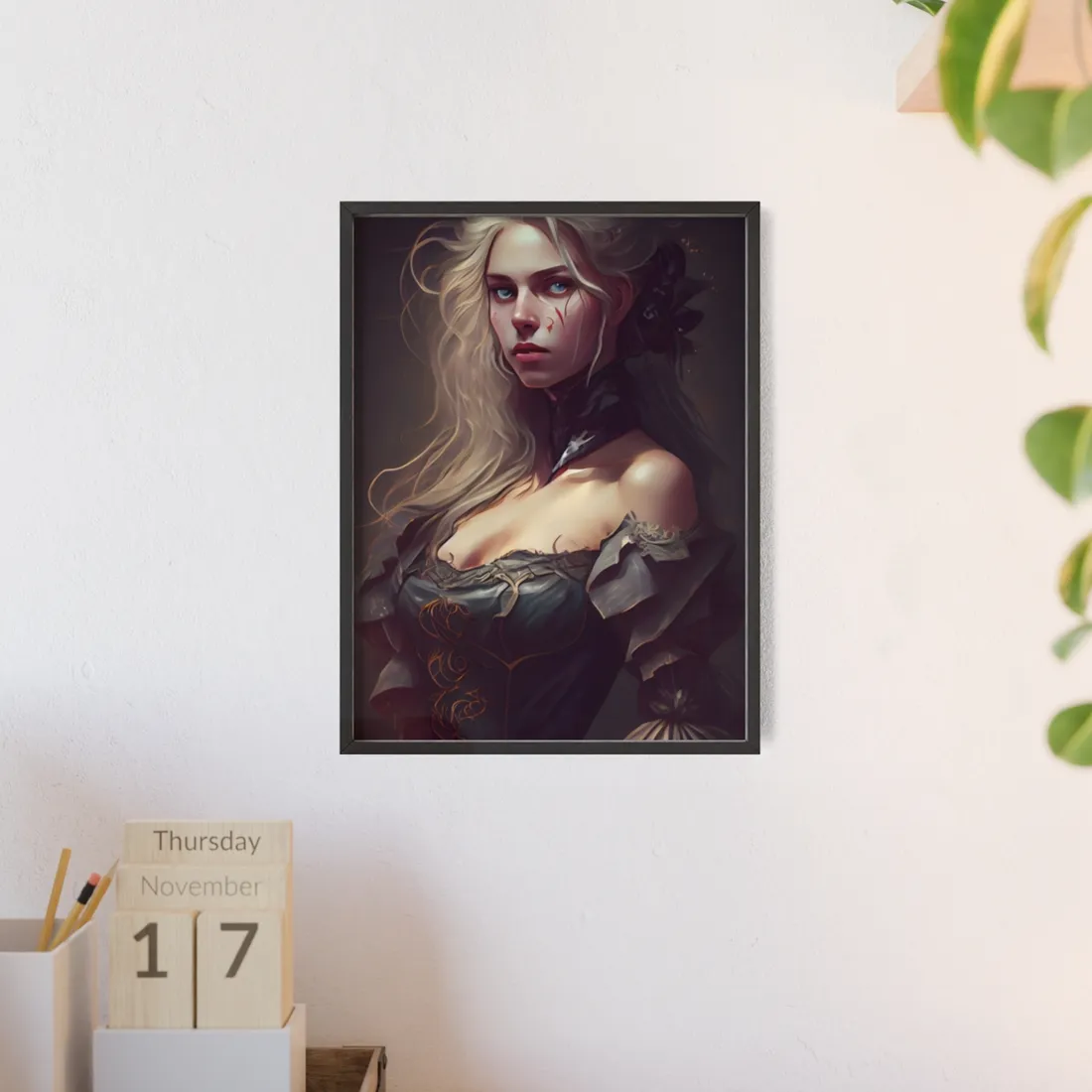 Blonde Female Portrait in a Dress: Stunning - Framed Poster