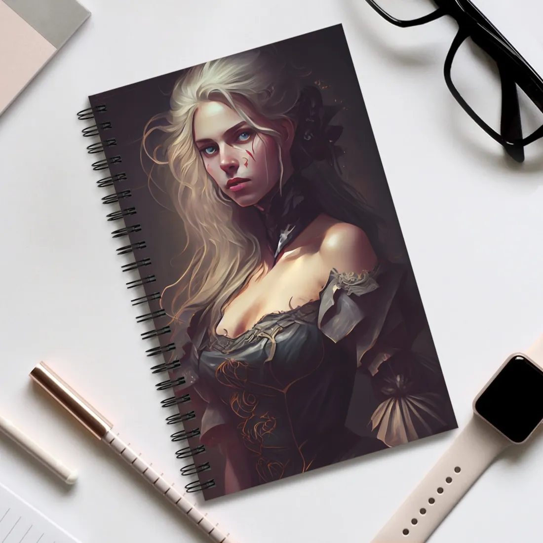Blonde Female Portrait in a Dress: Stunning - Spiral Notebook
