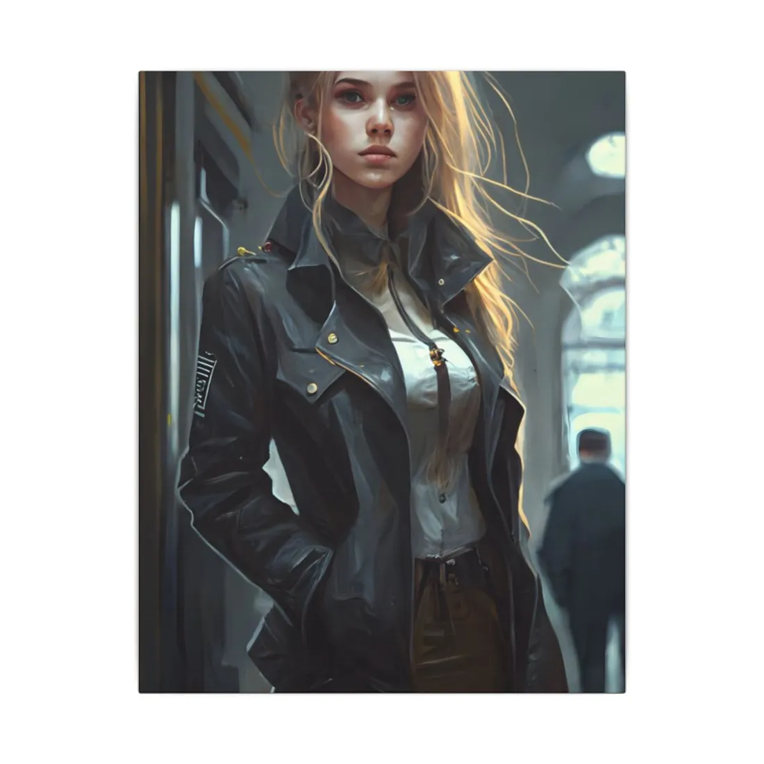 Blonde Police Officer on Hotel Duty: A Moment of Authority in the Lobby - Canvas