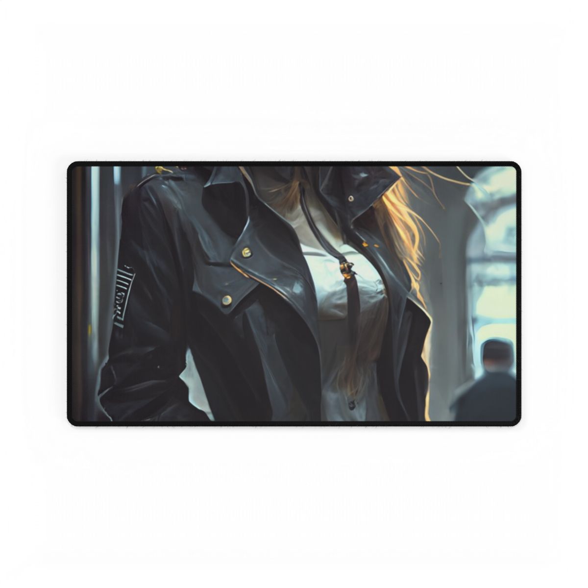 Blonde Police Officer on Hotel Duty: A Moment of Authority in the Lobby - Desk Mat