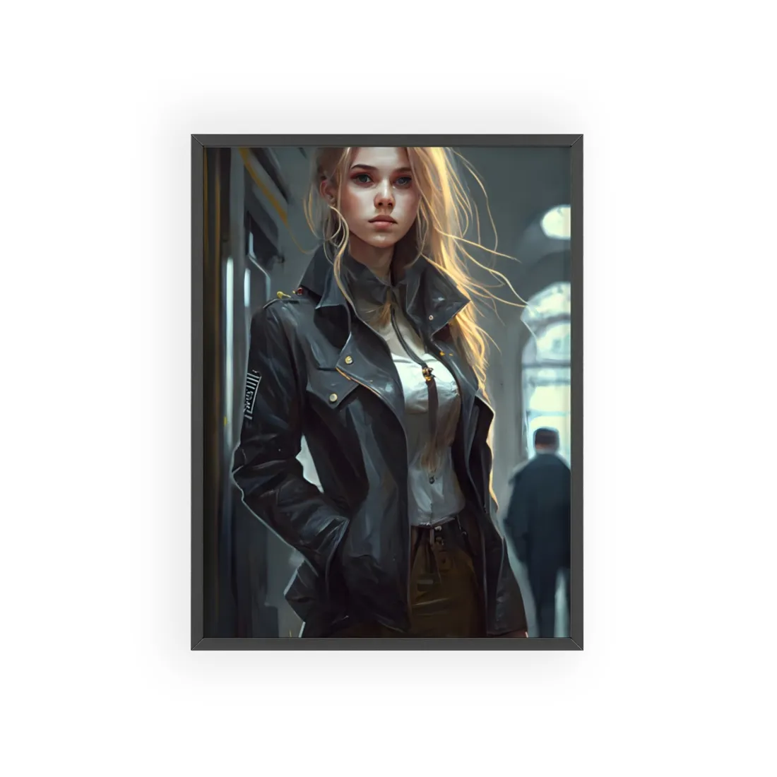 Blonde Police Officer on Hotel Duty: A Moment of Authority in the Lobby - Framed Poster