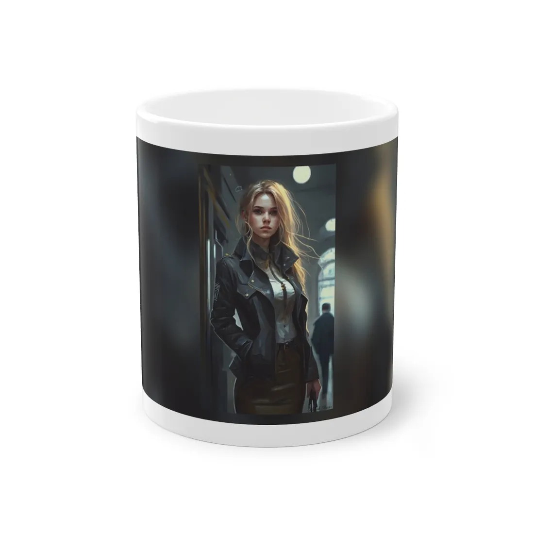 Blonde Police Officer on Hotel Duty: A Moment of Authority in the Lobby - Mug