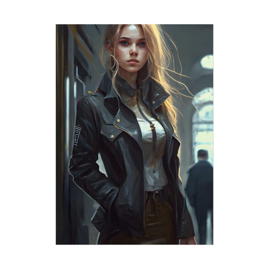 Blonde Police Officer on Hotel Duty: A Moment of Authority in the Lobby - Poster