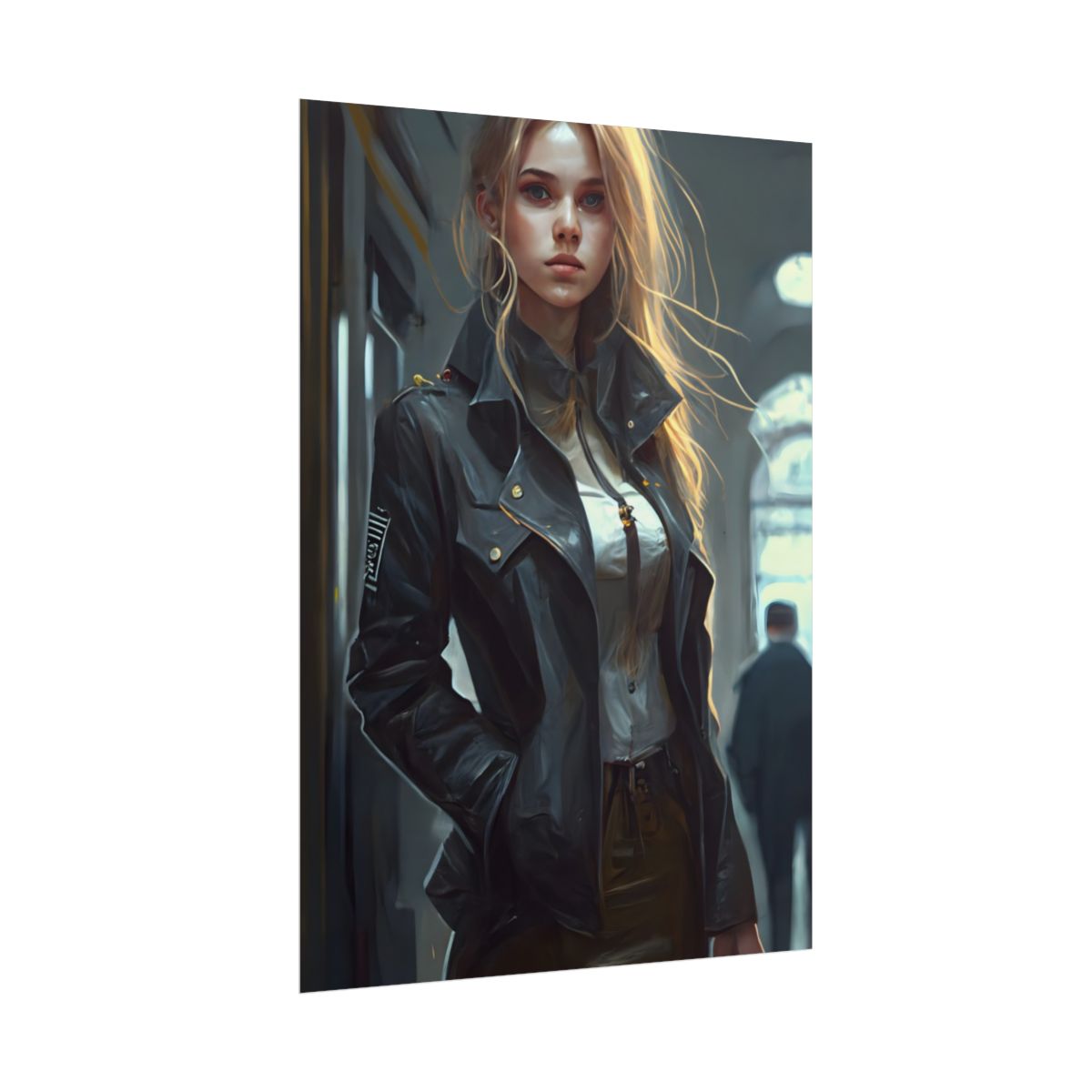 Blonde Police Officer on Hotel Duty: A Moment of Authority in the Lobby - Poster