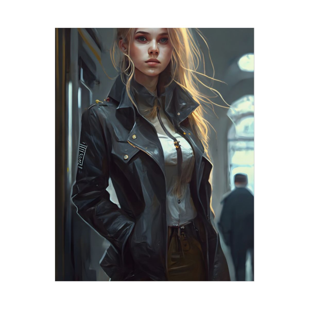 Blonde Police Officer on Hotel Duty: A Moment of Authority in the Lobby - Poster