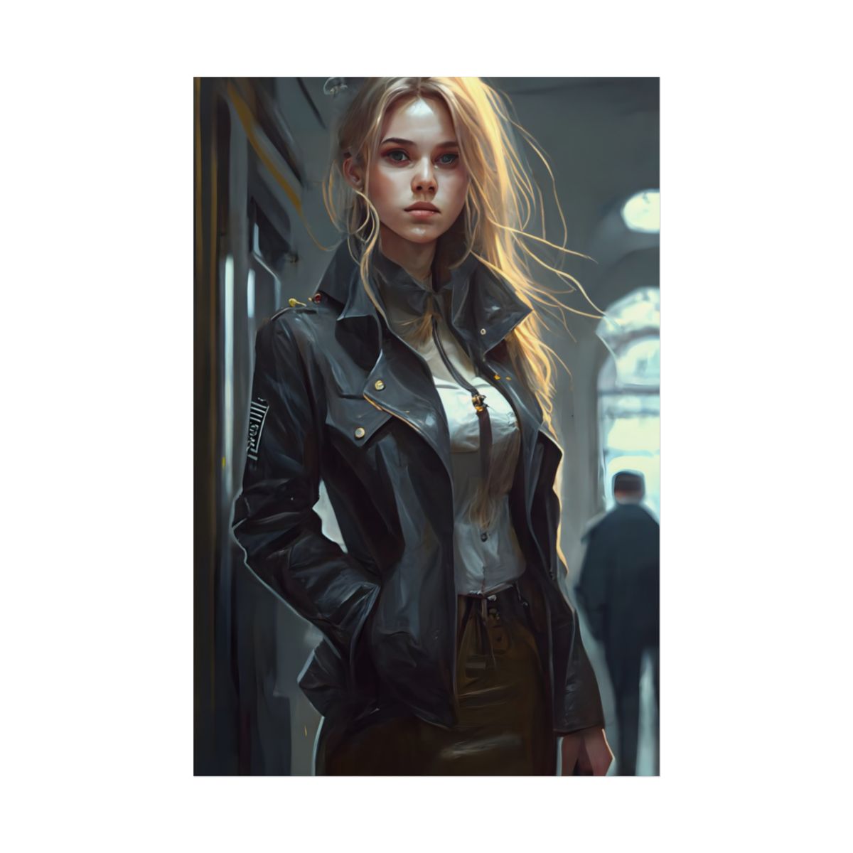 Blonde Police Officer on Hotel Duty: A Moment of Authority in the Lobby - Poster