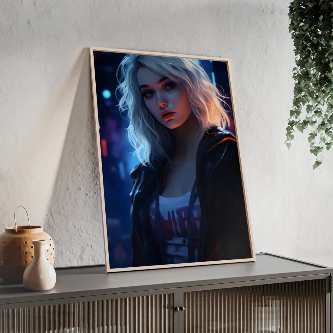 Blonde Portrait: A Teen's Cyberpunk Moment - Framed Poster