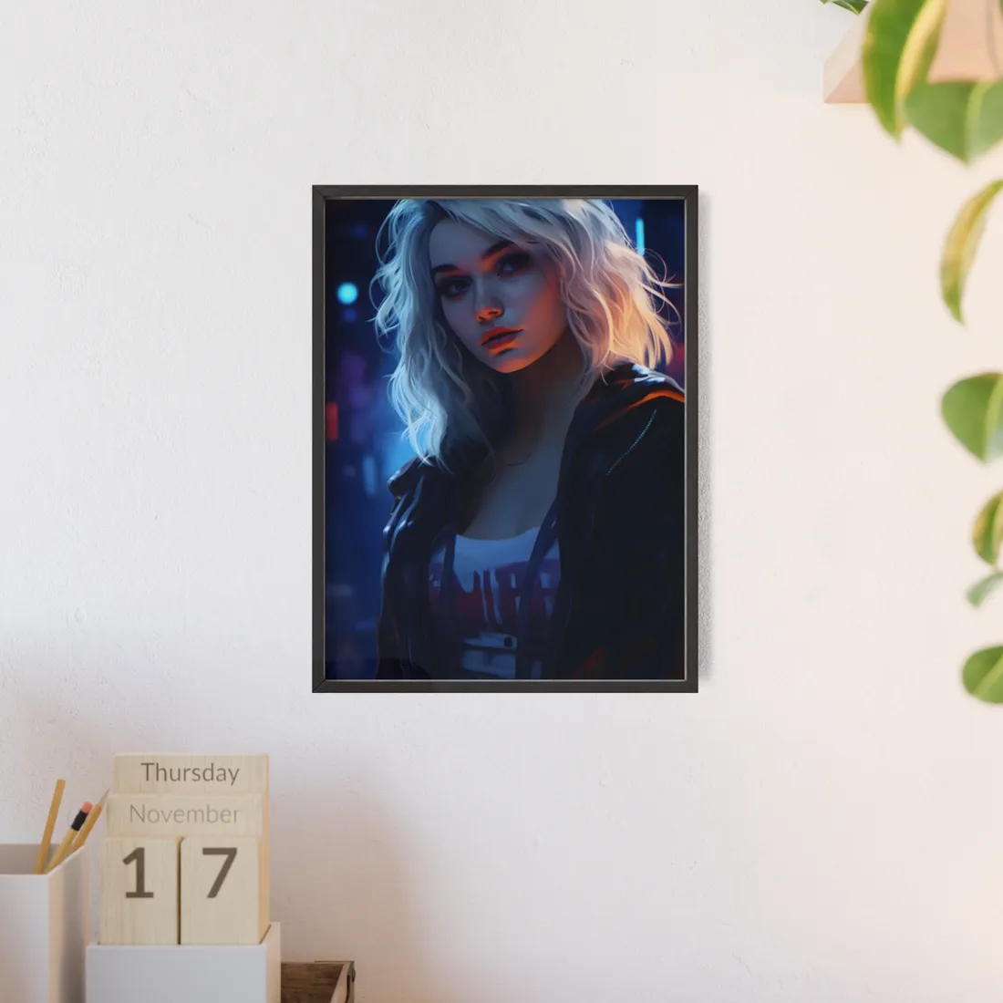 Blonde Portrait: A Teen's Cyberpunk Moment - Framed Poster