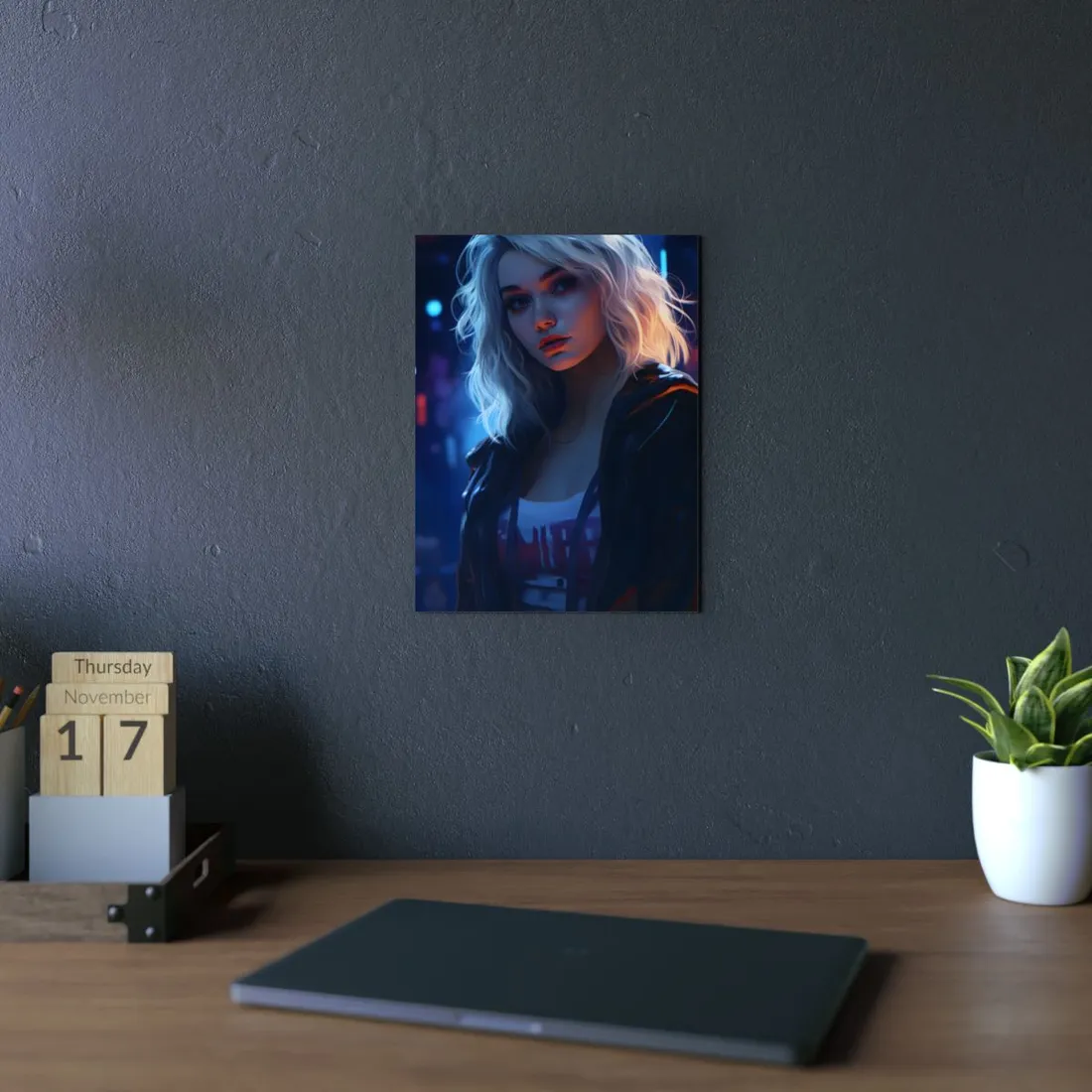 Blonde Portrait: A Teen's Cyberpunk Moment - Metal Poster