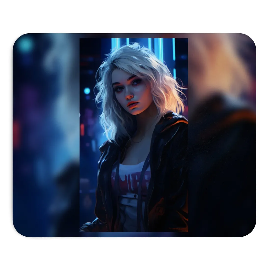 Blonde Portrait: A Teen's Cyberpunk Moment - Mouse Pad