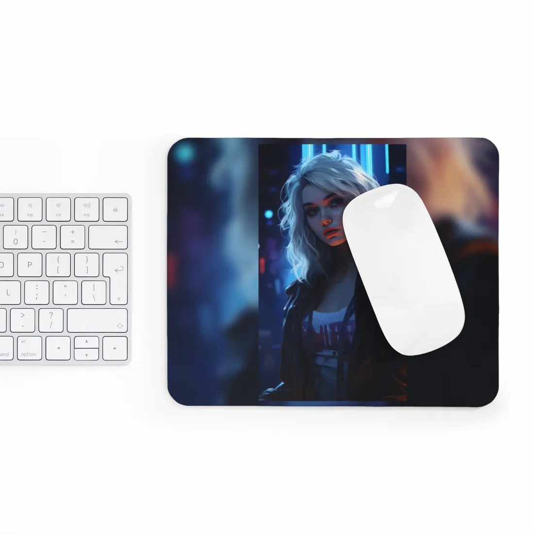 Blonde Portrait: A Teen's Cyberpunk Moment - Mouse Pad