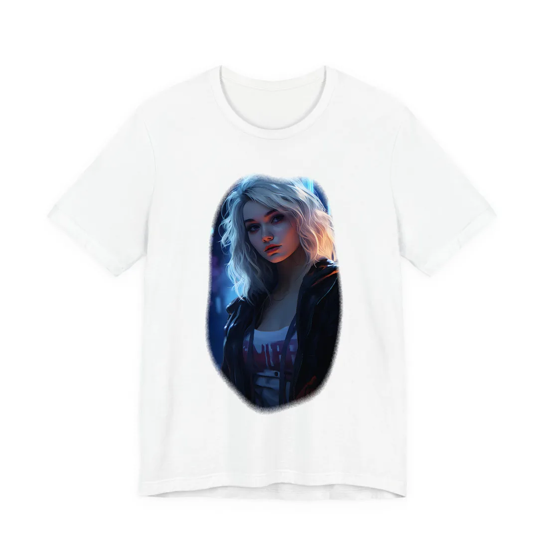 Blonde Portrait: A Teen's Cyberpunk Moment T-Shirt - T-Shirt (White)