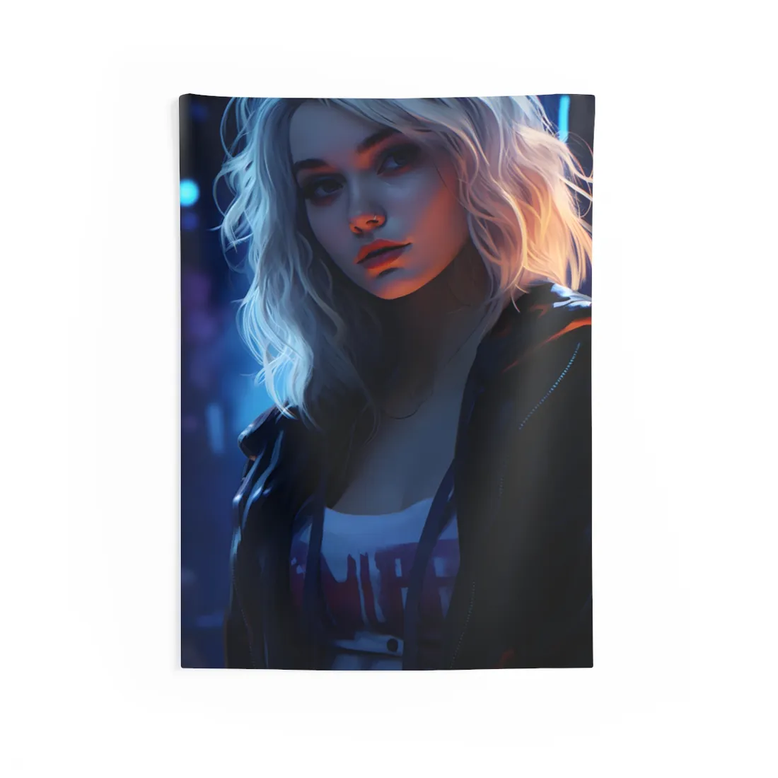 Blonde Portrait: A Teen's Cyberpunk Moment - Wall Tapestry