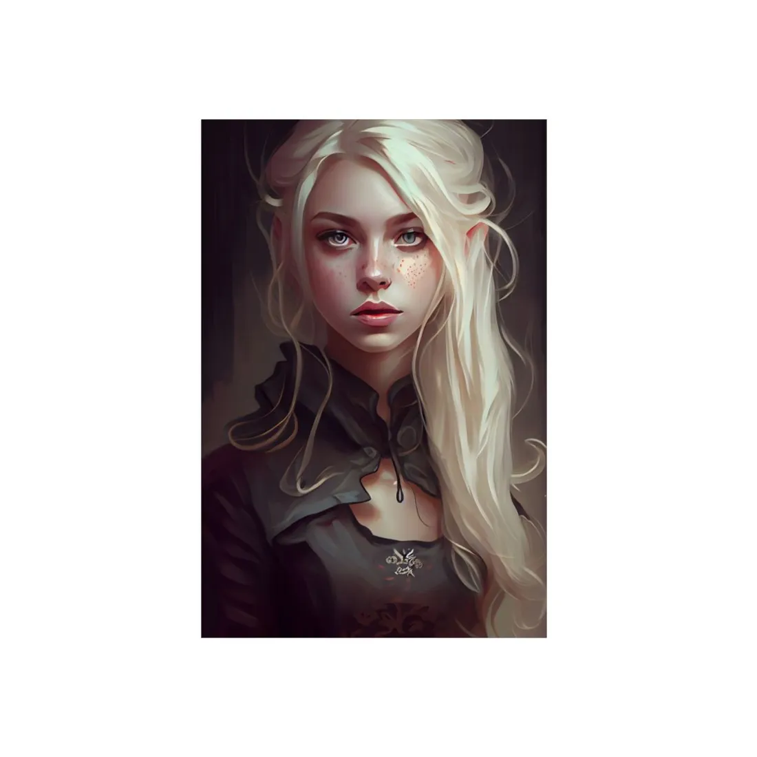 Blonde Portrait: Elegant Woman in Black Dress - Metal Poster