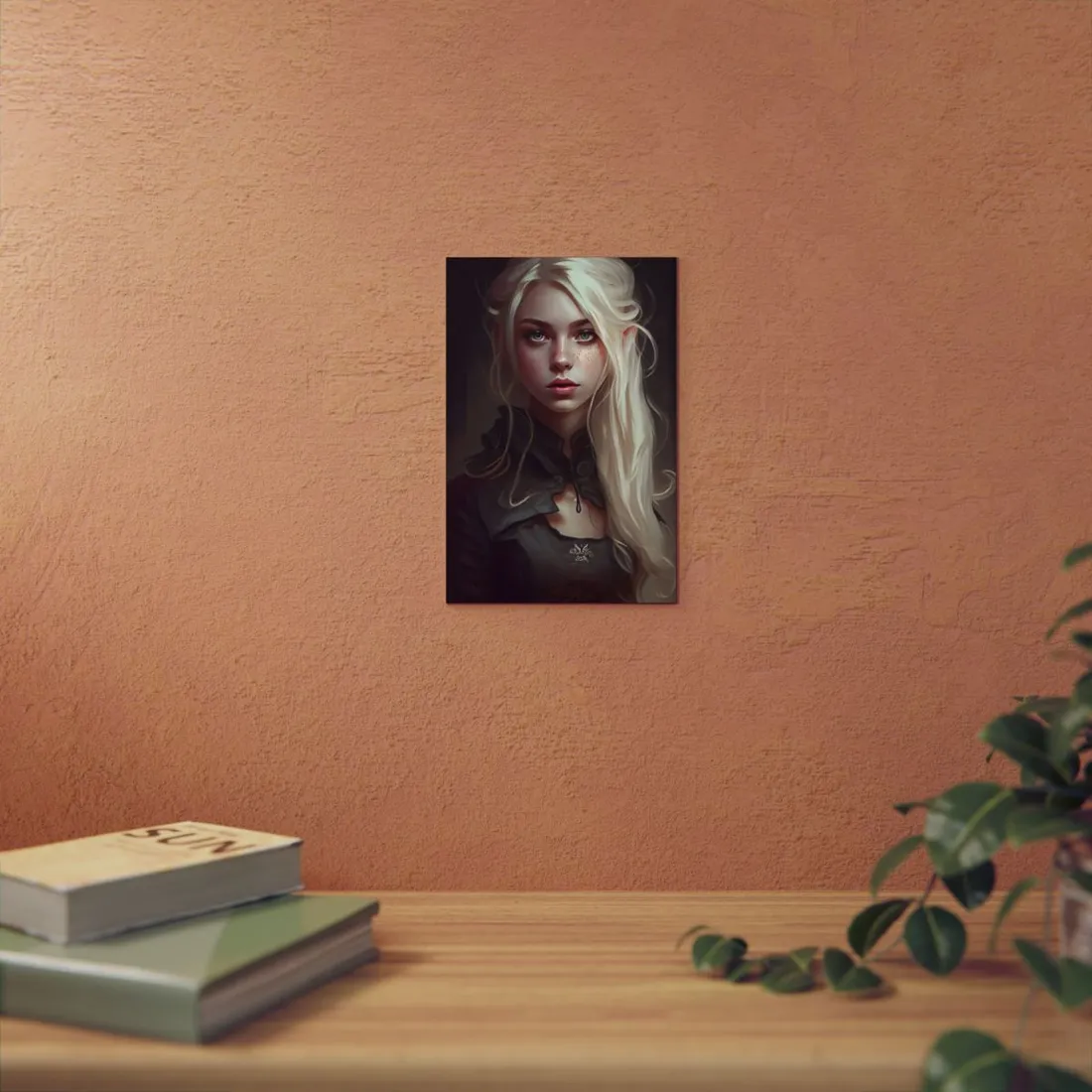 Blonde Portrait: Elegant Woman in Black Dress - Metal Poster