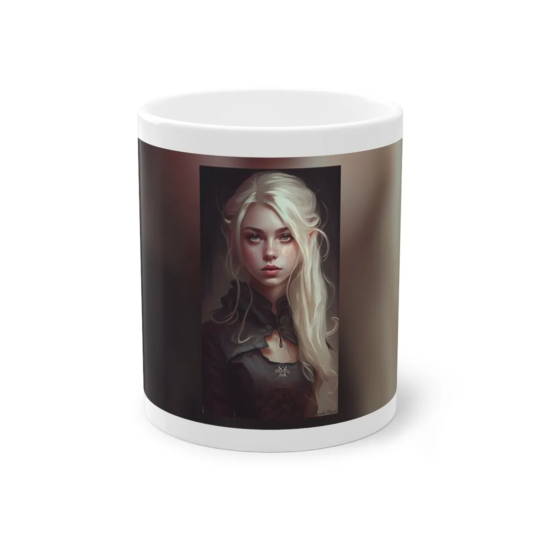 Blonde Portrait: Elegant Woman in Black Dress - Mug