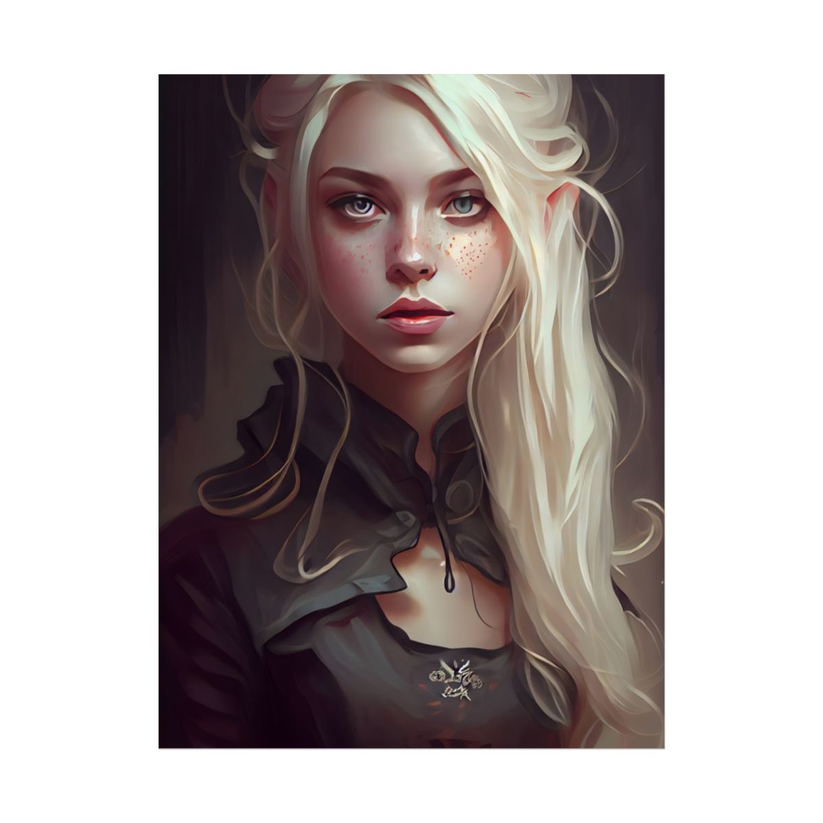 Blonde Portrait: Elegant Woman in Black Dress - Poster