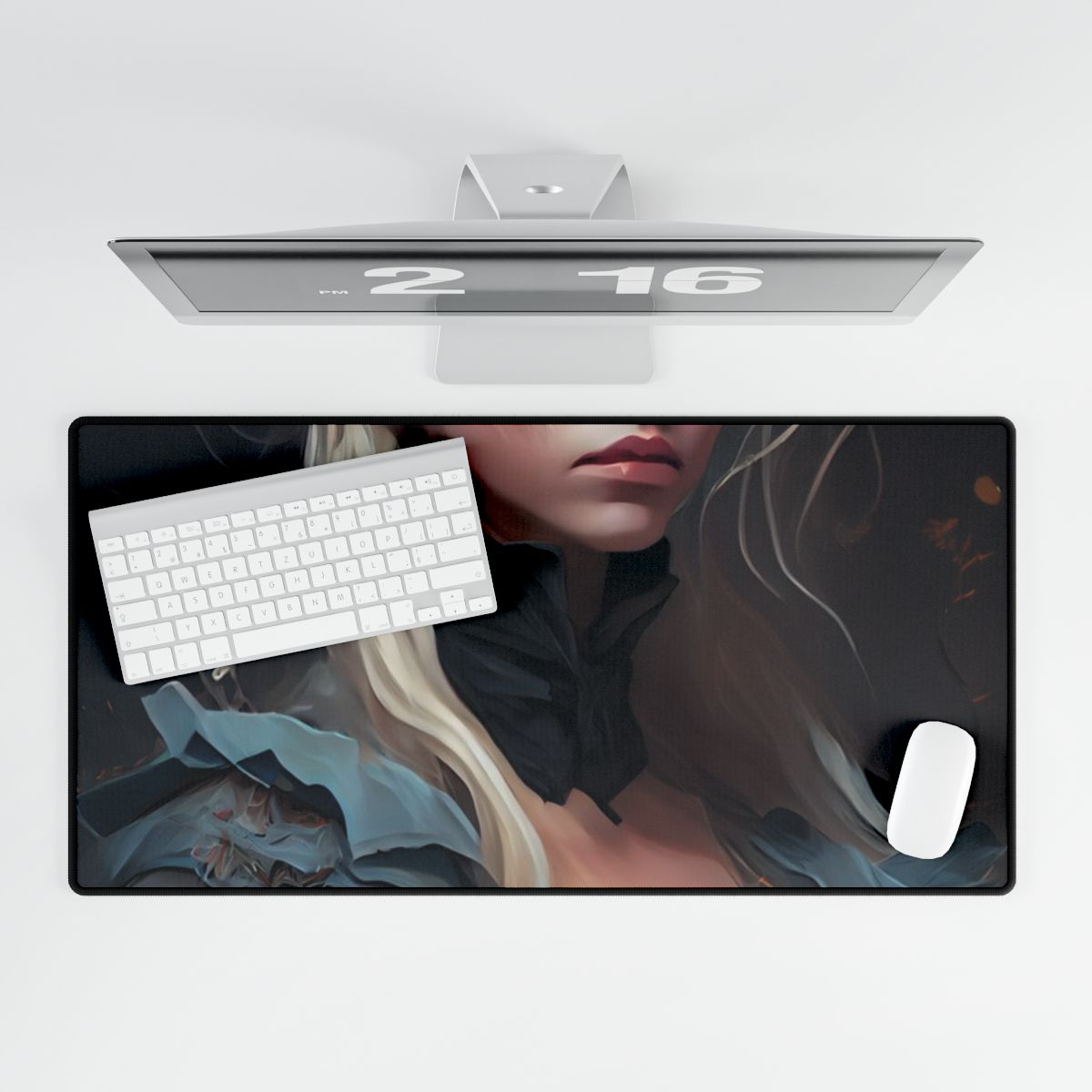 Blonde Profile Portrait: Simple Daylight Dress Art - Desk Mat